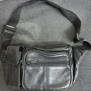 Men's Black Leather Waist Bag Leather